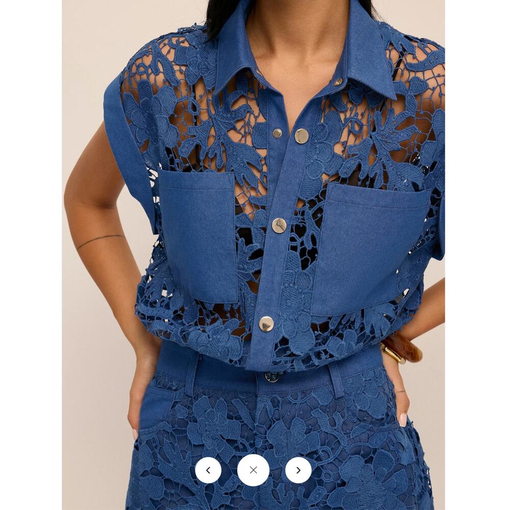NWT Commense Guipure Lace Cropped Shirt & Shorts Set Sz M - Picture 4 of 6